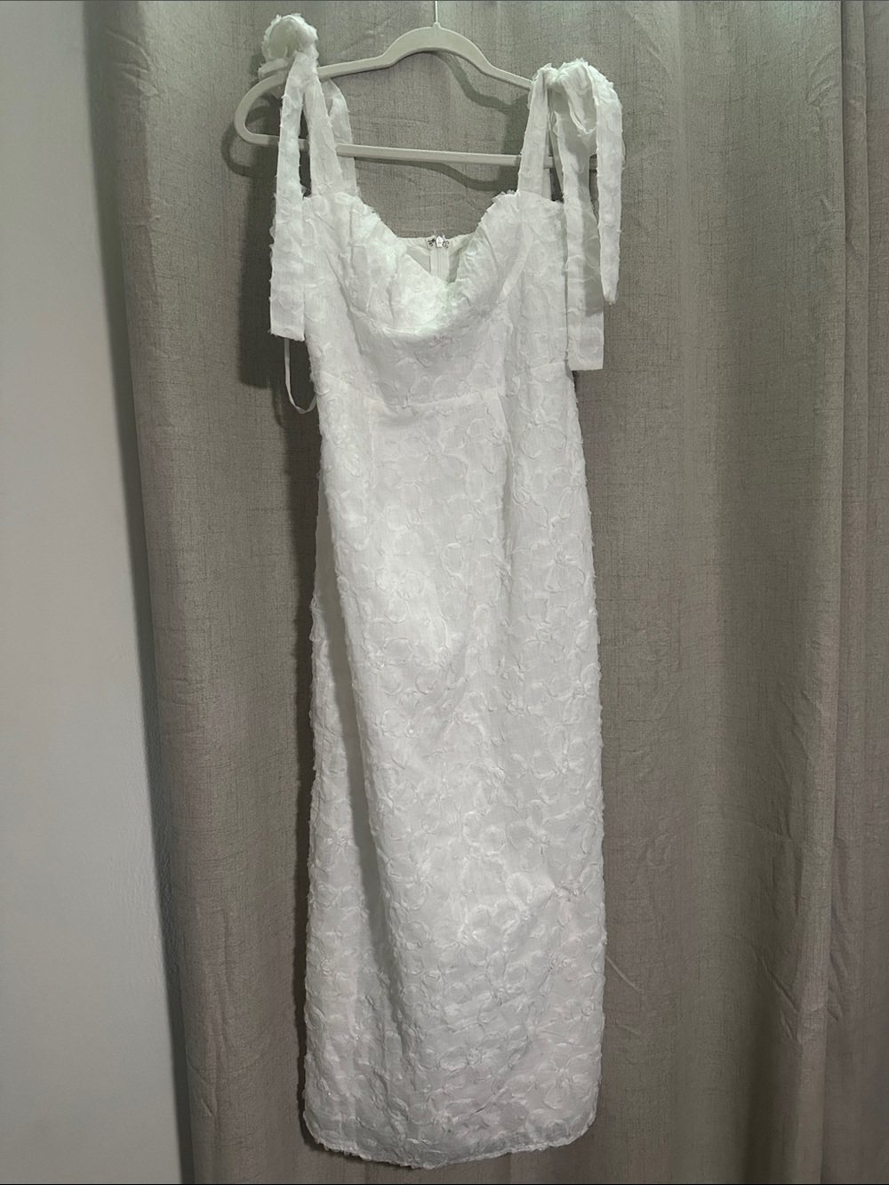 White Floral Tie-Shoulder Midi Dress